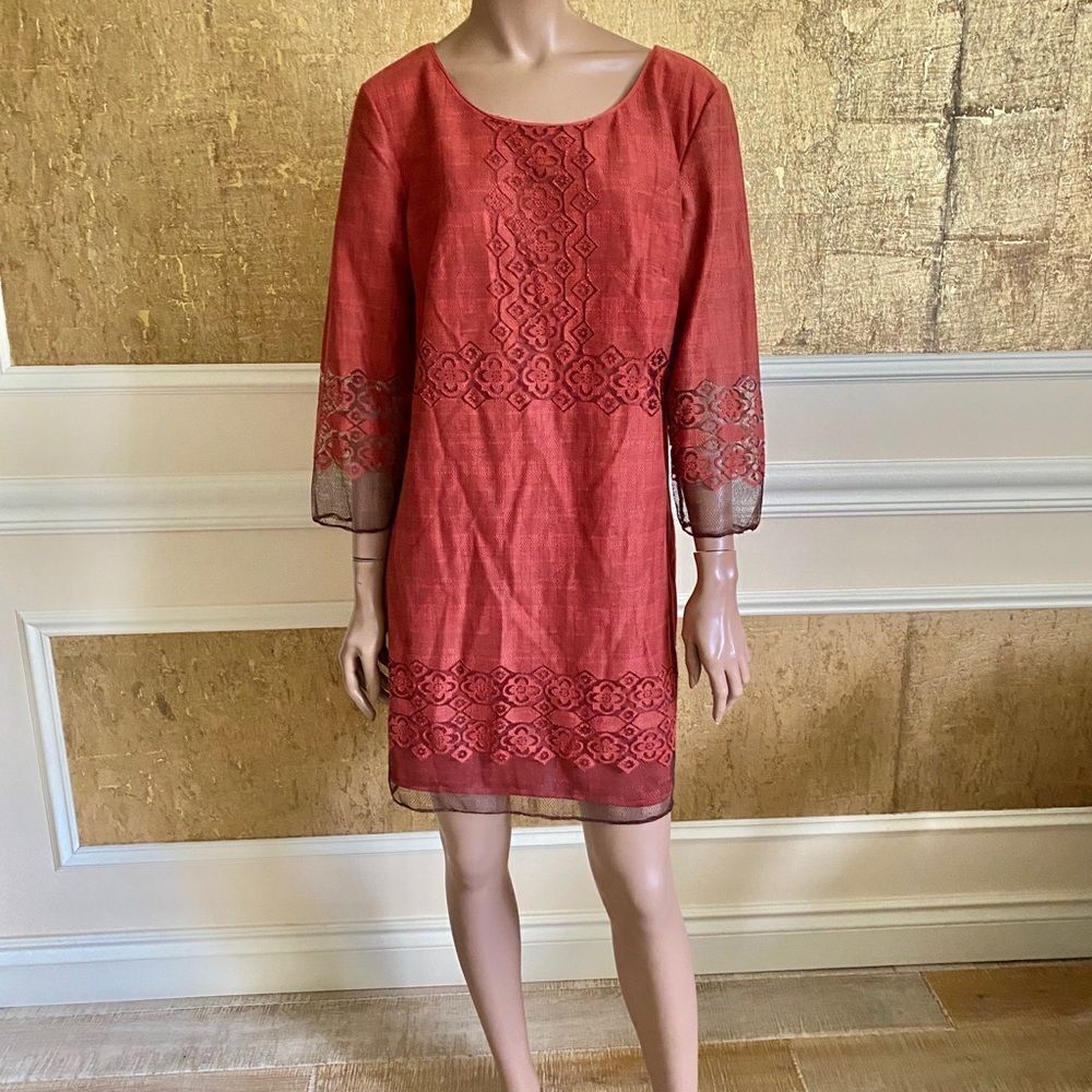 NWT!! STUDIO M rust boho lace blend mini dress L